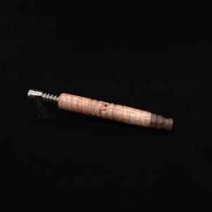 This image portrays Viper XL Dynavap Stem Midsection/Curly Eucalyptus Burl + Matched Mouthpiece ☘ by Dovetail Woodwork.