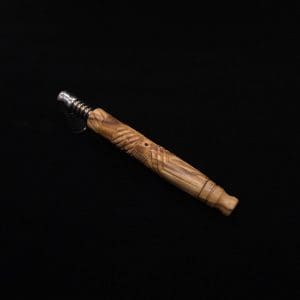 This image portrays Vertex XL Bethlehem Olivewood Dynavap Stem + Book-Matched Mouthpiece + Bonus 🎃 M.P. - NEW! ☘ by Dovetail Woodwork.