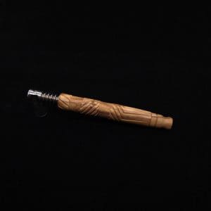 This image portrays Vertex XL Bethlehem Olivewood Dynavap Stem + Book-Matched Mouthpiece + Bonus 🎃 M.P. - NEW! ☘ by Dovetail Woodwork.