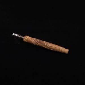This image portrays Vertex XL Bethlehem Olivewood Dynavap Stem + Book-Matched Mouthpiece + Bonus 🎃 M.P. - NEW! ☘ by Dovetail Woodwork.