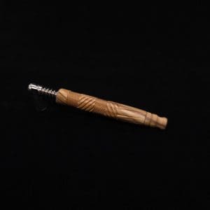 This image portrays Vertex XL Bethlehem Olivewood Dynavap Stem + Book-Matched Mouthpiece + Bonus 🎃 M.P. - NEW! ☘ by Dovetail Woodwork.