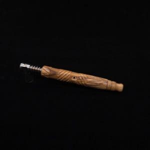 This image portrays Vertex XL Bethlehem Olivewood Dynavap Stem + Book-Matched Mouthpiece + Bonus 🎃 M.P. - NEW! ☘ by Dovetail Woodwork.