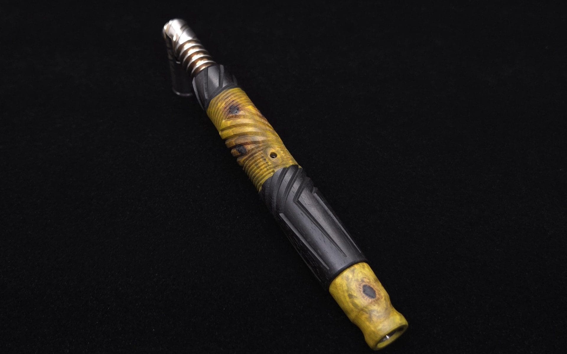 This image portrays Vertex Burl Hybrid XL Black Ebony Dynavap Stem + (2) Mouthpieces - NEW! ☘ 🎃 by Dovetail Woodwork.