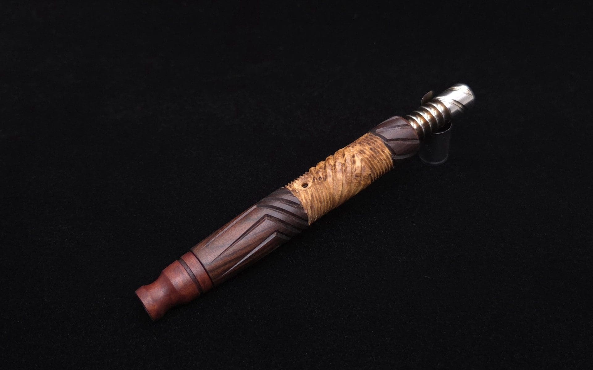 This image portrays Vertex Mixed Burl XL Dynavap Stem + (2) Mouthpieces - NEW! ☘ 🎃 by Dovetail Woodwork.