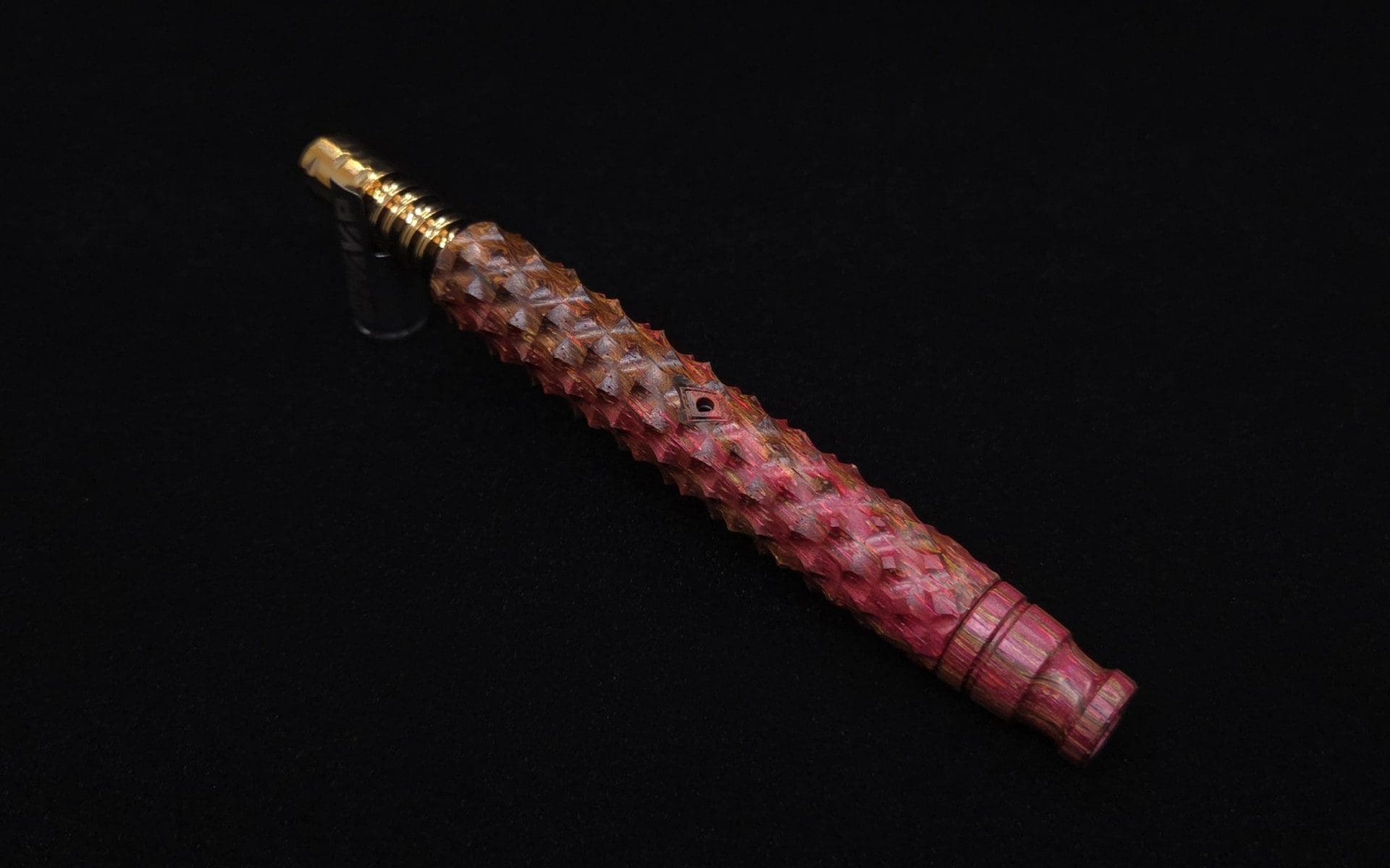 This image portrays Reaper Spine XL Zebra Wood Dynavap Stem + Book-Matched Mouthpiece - NEW! 𓌜 🎃 by Dovetail Woodwork.