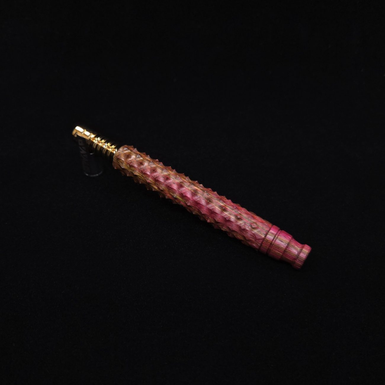 This image portrays Reaper Spine XL Zebra Wood Dynavap Stem + Book-Matched Mouthpiece - NEW! 𓌜 🎃 by Dovetail Woodwork.