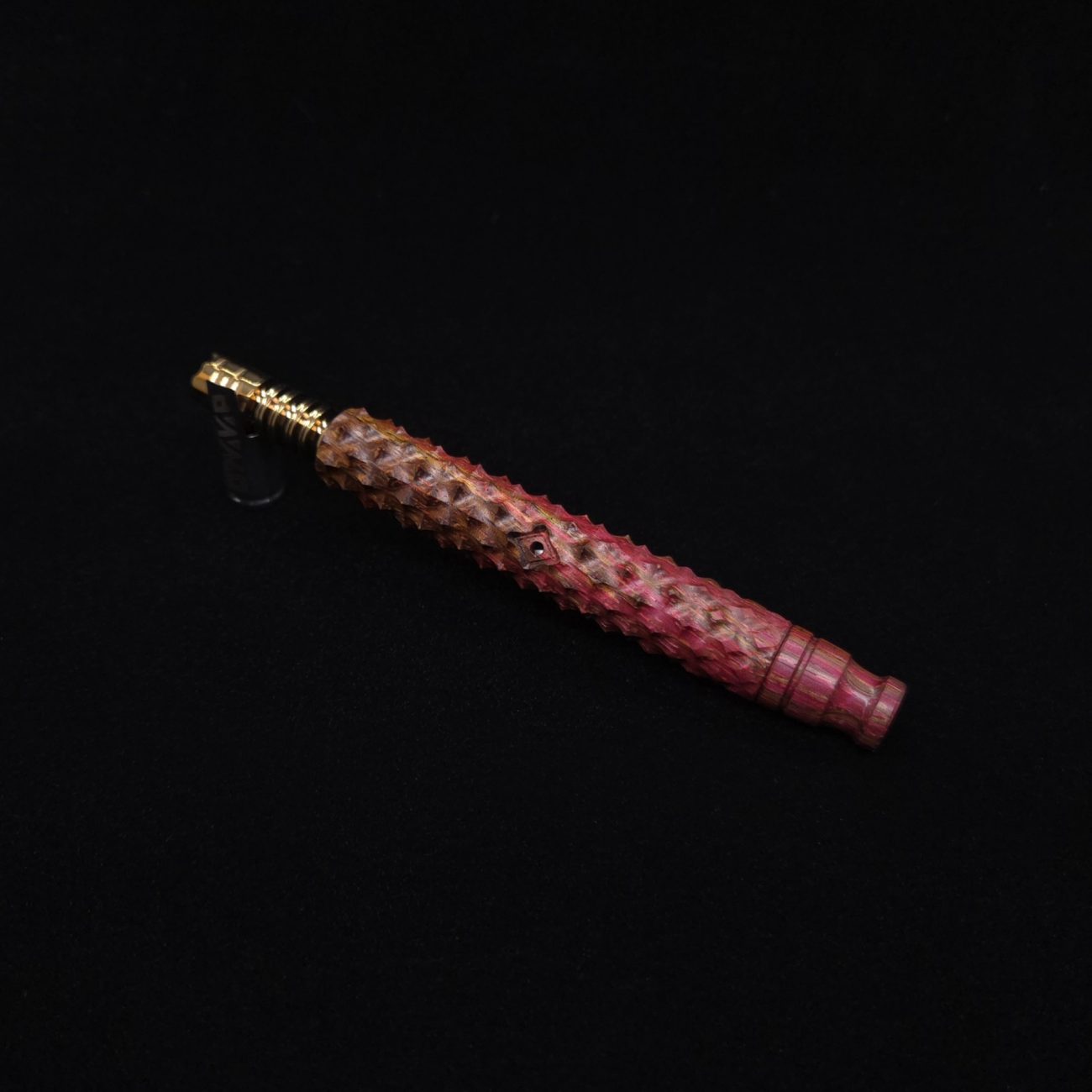 This image portrays Reaper Spine XL Zebra Wood Dynavap Stem + Book-Matched Mouthpiece - NEW! 𓌜 🎃 by Dovetail Woodwork.