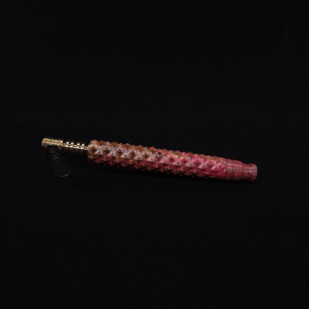 This image portrays Reaper Spine XL Zebra Wood Dynavap Stem + Book-Matched Mouthpiece - NEW! 𓌜 🎃 by Dovetail Woodwork.