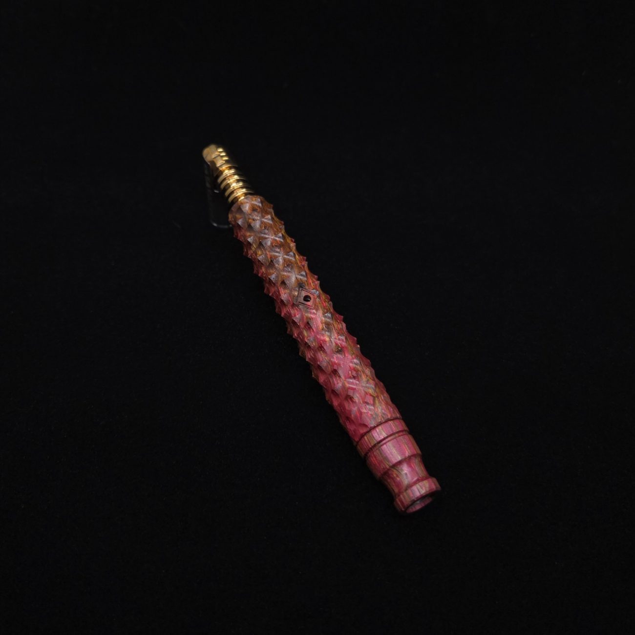This image portrays Reaper Spine XL Zebra Wood Dynavap Stem + Book-Matched Mouthpiece - NEW! 𓌜 🎃 by Dovetail Woodwork.