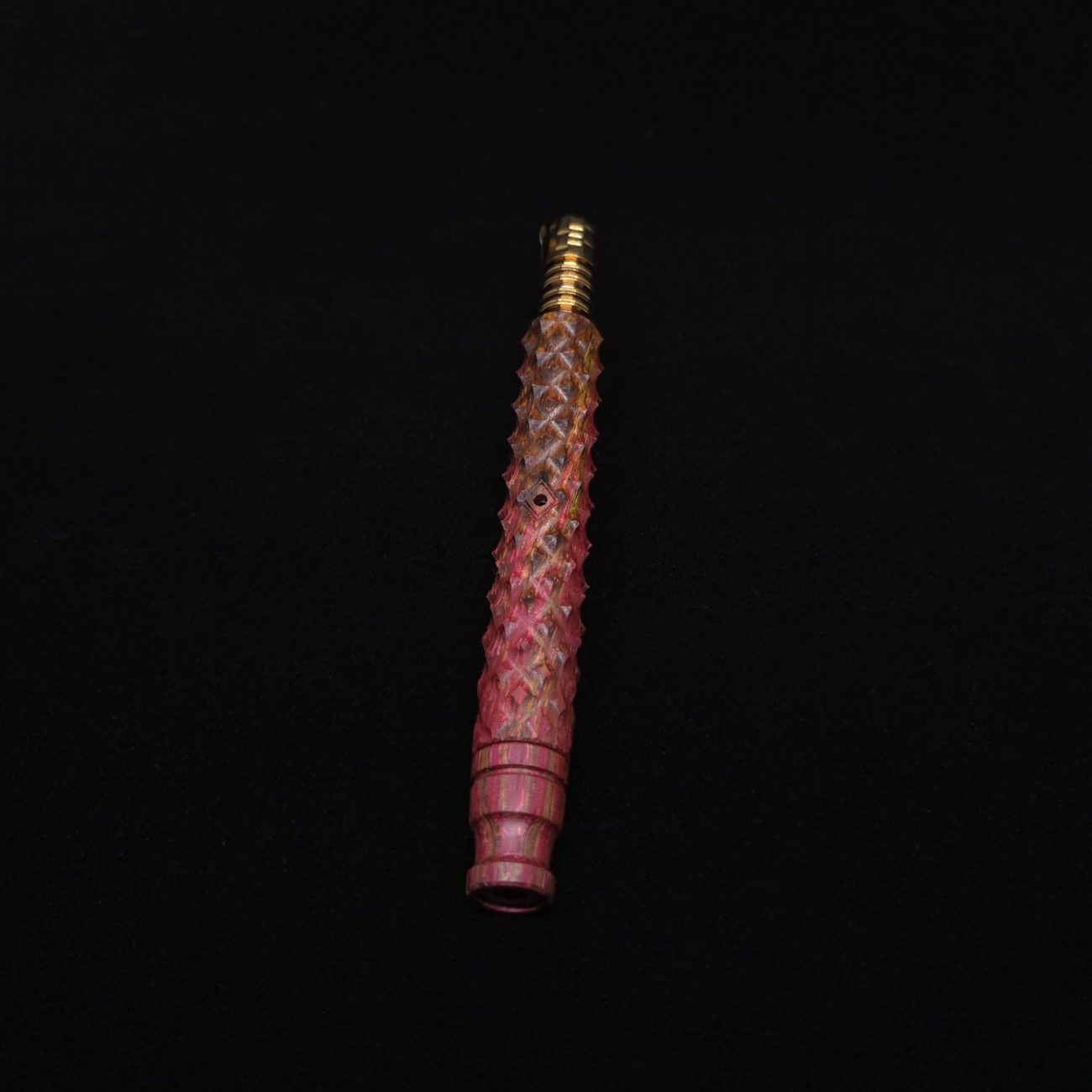 This image portrays Reaper Spine XL Zebra Wood Dynavap Stem + Book-Matched Mouthpiece - NEW! 𓌜 🎃 by Dovetail Woodwork.