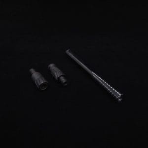 This image portrays Dynavap Vertex Blacked Out Boro-Glass Jr./Ebony Wood Specialty Stem Setup-NEW! by Dovetail Woodwork.