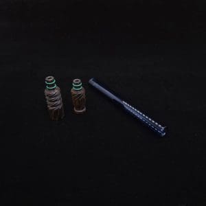 This image portrays Dynavap Vertex Boro-Glass Jr./Ebony Wood Specialty Stem Setup-NEW! by Dovetail Woodwork.