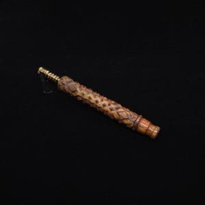 This image portrays High Class Reaper Spine XL Dynavap Stem + Book-Matched Mouthpiece - NEW! 𓌜 by Dovetail Woodwork.