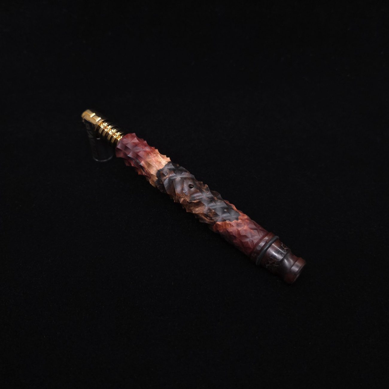 This image portrays High Class Reaper Spine XL Hybrid Dynavap Stem + (2) Book-Matched Mouthpieces -🔥𓌜 by Dovetail Woodwork.