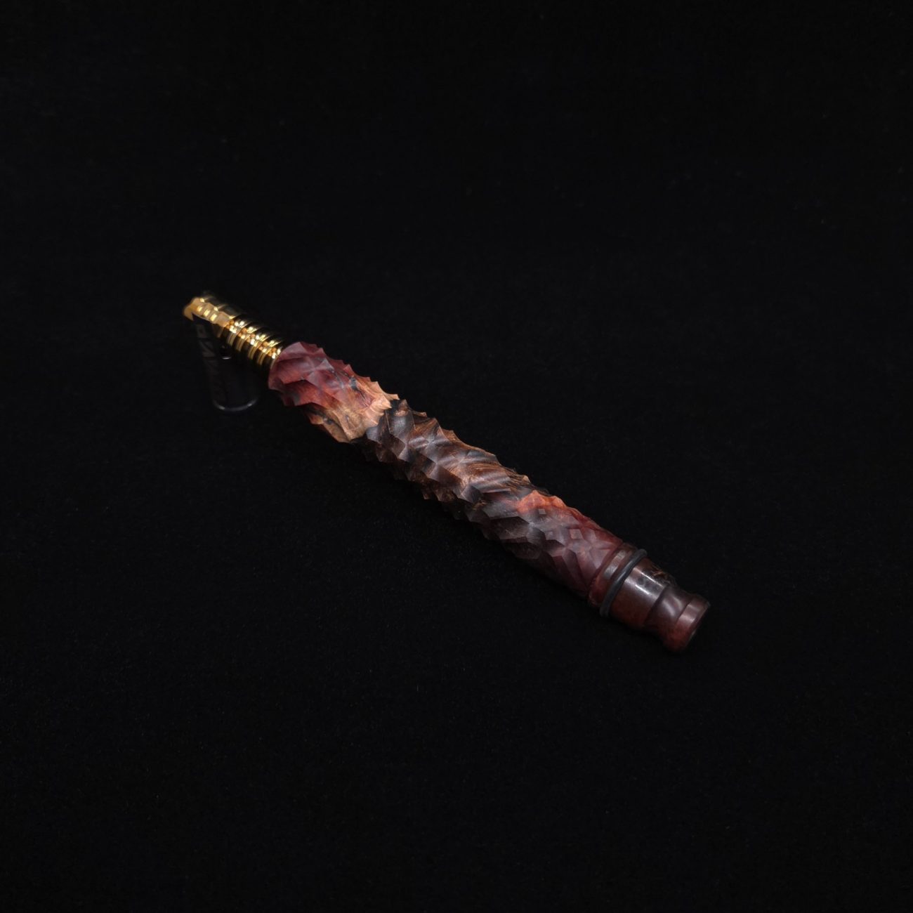 This image portrays High Class Reaper Spine XL Hybrid Dynavap Stem + (2) Book-Matched Mouthpieces -🔥𓌜 by Dovetail Woodwork.