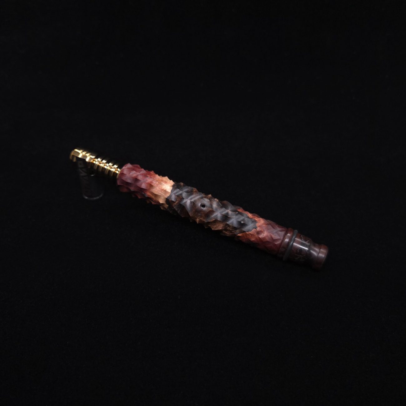 This image portrays High Class Reaper Spine XL Hybrid Dynavap Stem + (2) Book-Matched Mouthpieces -🔥𓌜 by Dovetail Woodwork.