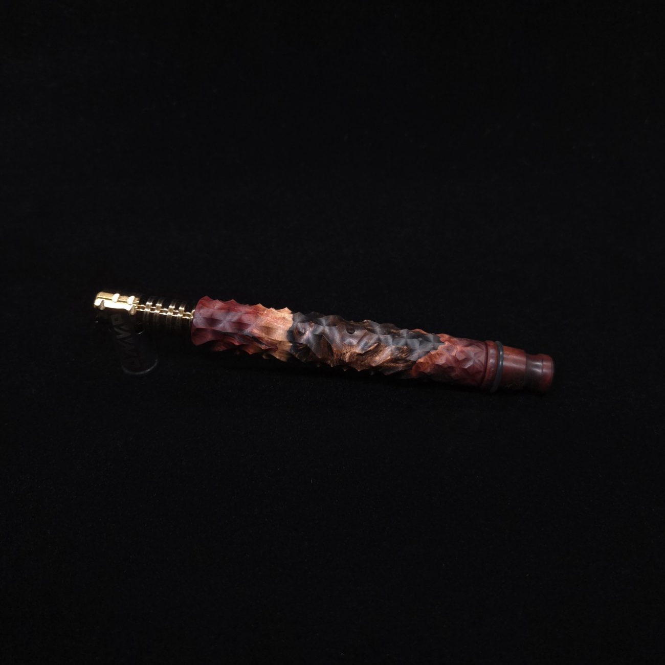 This image portrays High Class Reaper Spine XL Hybrid Dynavap Stem + (2) Book-Matched Mouthpieces -🔥𓌜 by Dovetail Woodwork.