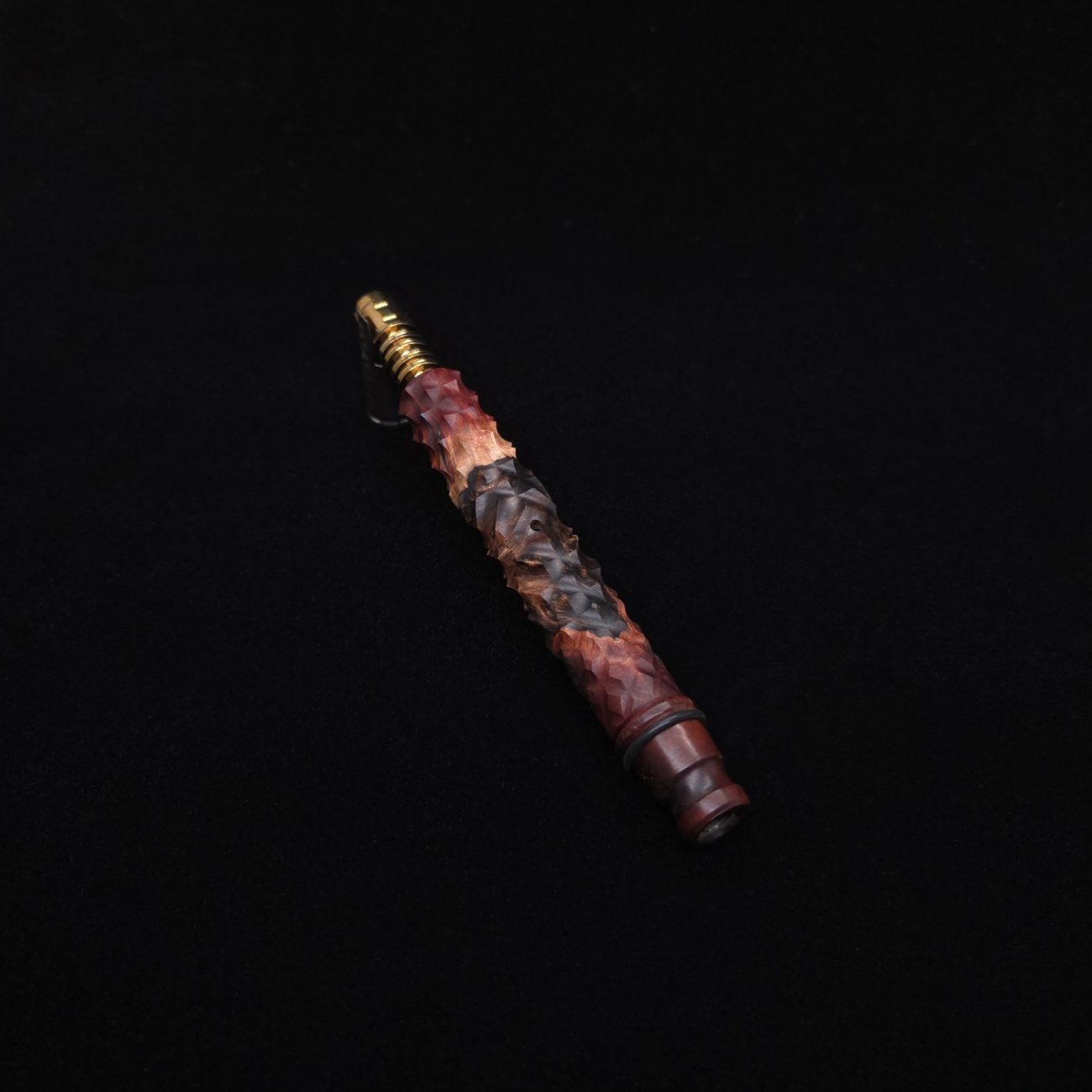 This image portrays High Class Reaper Spine XL Hybrid Dynavap Stem + (2) Book-Matched Mouthpieces -🔥𓌜 by Dovetail Woodwork.