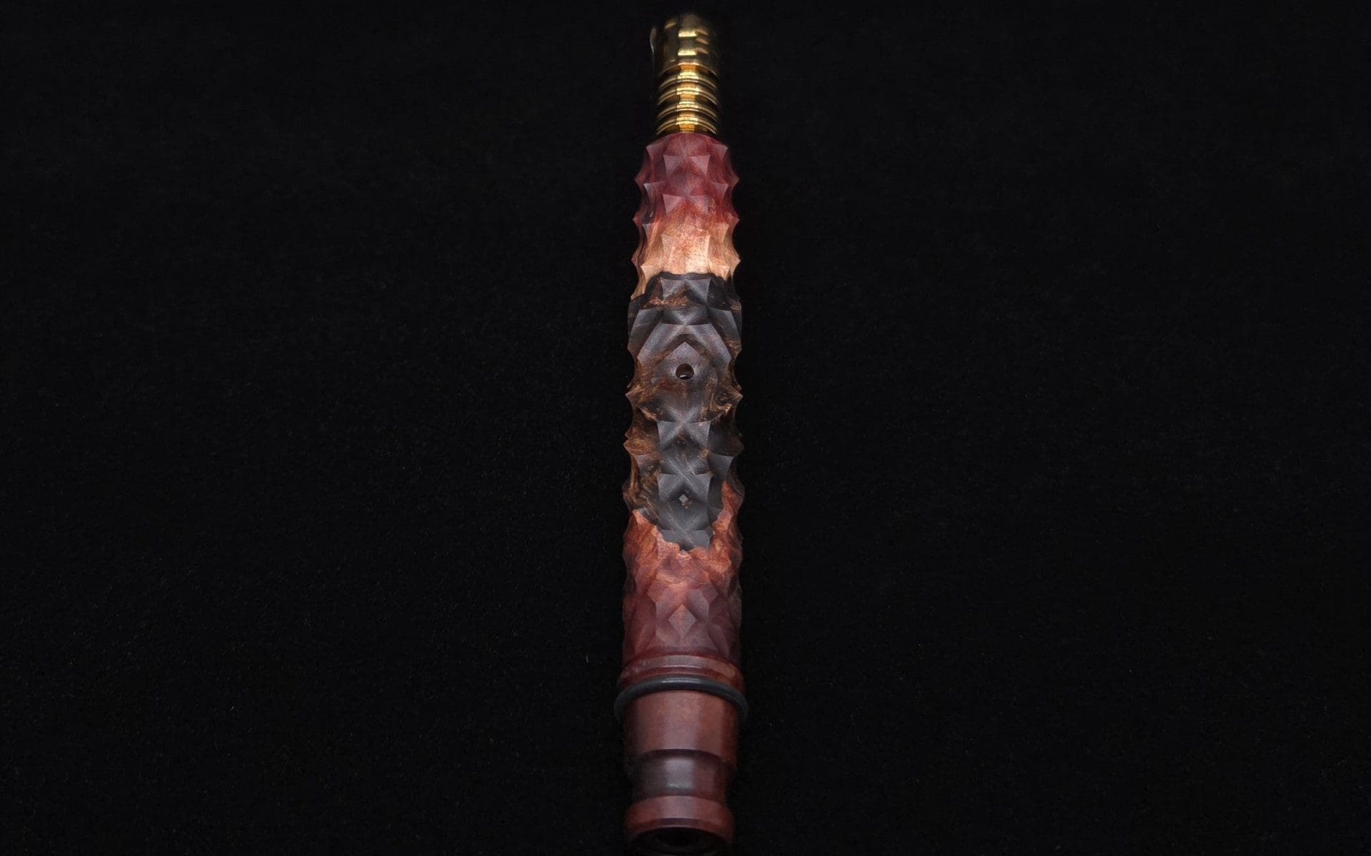 This image portrays High Class Reaper Spine XL Hybrid Dynavap Stem + (2) Book-Matched Mouthpieces -🔥𓌜 by Dovetail Woodwork.