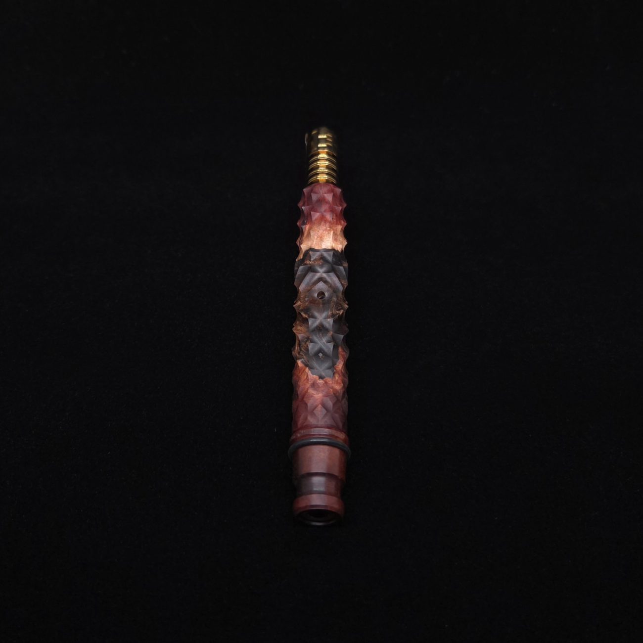 This image portrays High Class Reaper Spine XL Hybrid Dynavap Stem + (2) Book-Matched Mouthpieces -🔥𓌜 by Dovetail Woodwork.