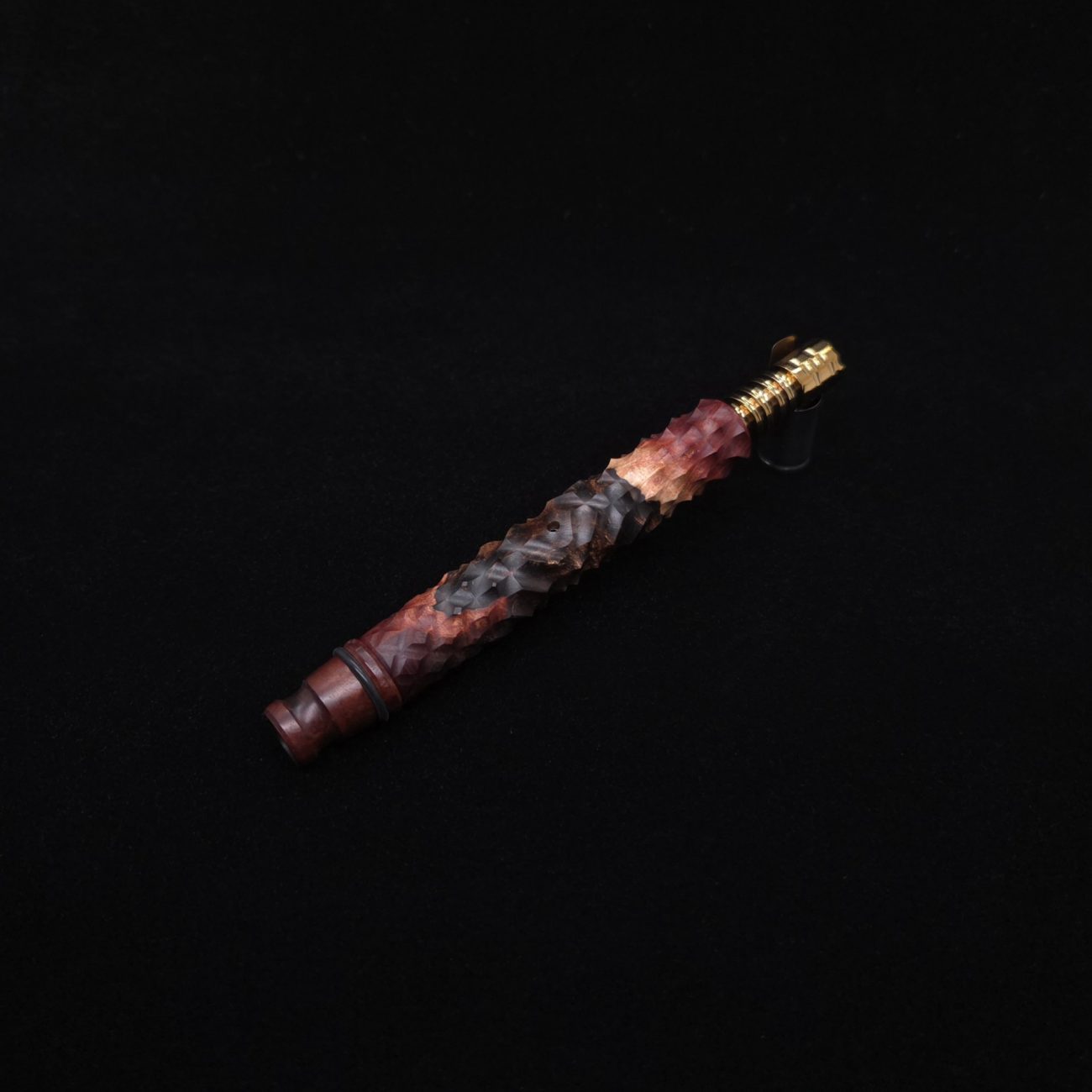 This image portrays High Class Reaper Spine XL Hybrid Dynavap Stem + (2) Book-Matched Mouthpieces -🔥𓌜 by Dovetail Woodwork.