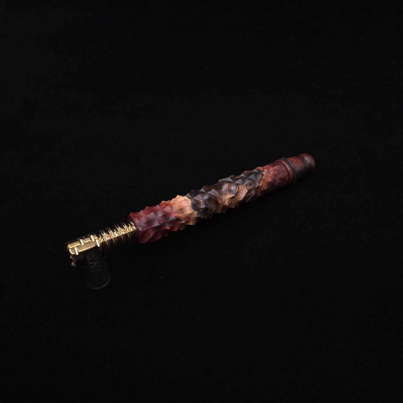 This image portrays High Class Reaper Spine XL Hybrid Dynavap Stem + (2) Book-Matched Mouthpieces -🔥𓌜 by Dovetail Woodwork.