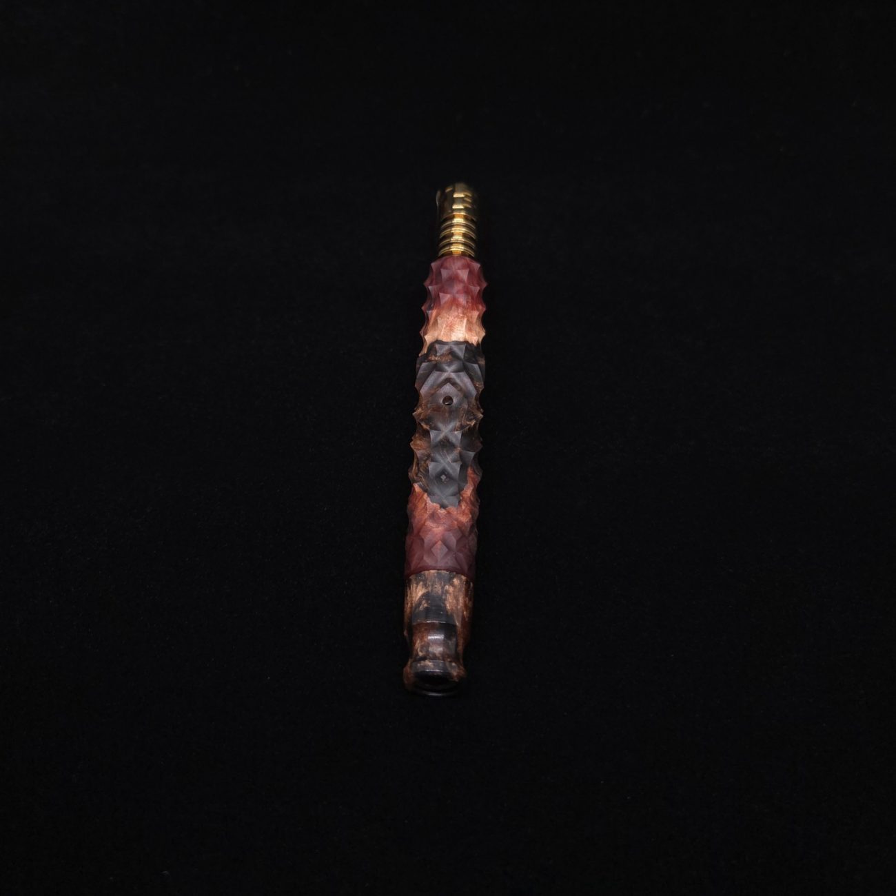 This image portrays High Class Reaper Spine XL Hybrid Dynavap Stem + (2) Book-Matched Mouthpieces -🔥𓌜 by Dovetail Woodwork.