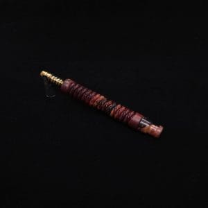 This image portrays 3D Spiral Weave XL Burl Hybrid Dynavap Stem + Book-Matched Mouthpiece -🔥 by Dovetail Woodwork.