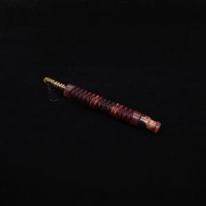 This image portrays 3D Spiral Weave XL Burl Hybrid Dynavap Stem + Book-Matched Mouthpiece -🔥 by Dovetail Woodwork.