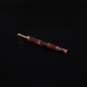 This image portrays 3D Spiral Weave XL Burl Hybrid Dynavap Stem + Book-Matched Mouthpiece -🔥 by Dovetail Woodwork.