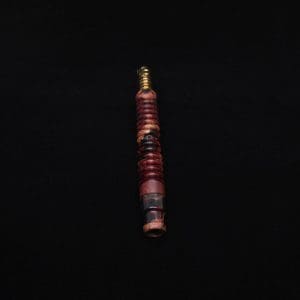 This image portrays 3D Spiral Weave XL Burl Hybrid Dynavap Stem + Book-Matched Mouthpiece -🔥 by Dovetail Woodwork.