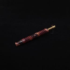 This image portrays 3D Spiral Weave XL Burl Hybrid Dynavap Stem + Book-Matched Mouthpiece -🔥 by Dovetail Woodwork.