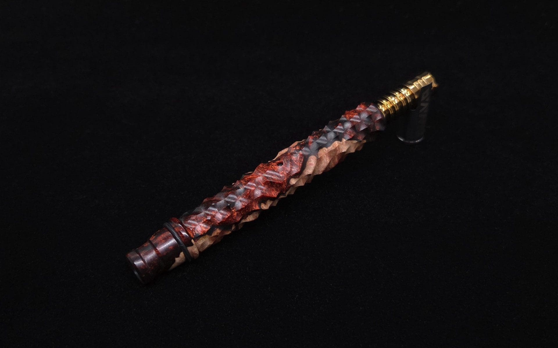 This image portrays High Class Reaper Spine XL Hybrid Dynavap Stem + Book-Matched Mouthpiece -🔥𓌜 by Dovetail Woodwork.