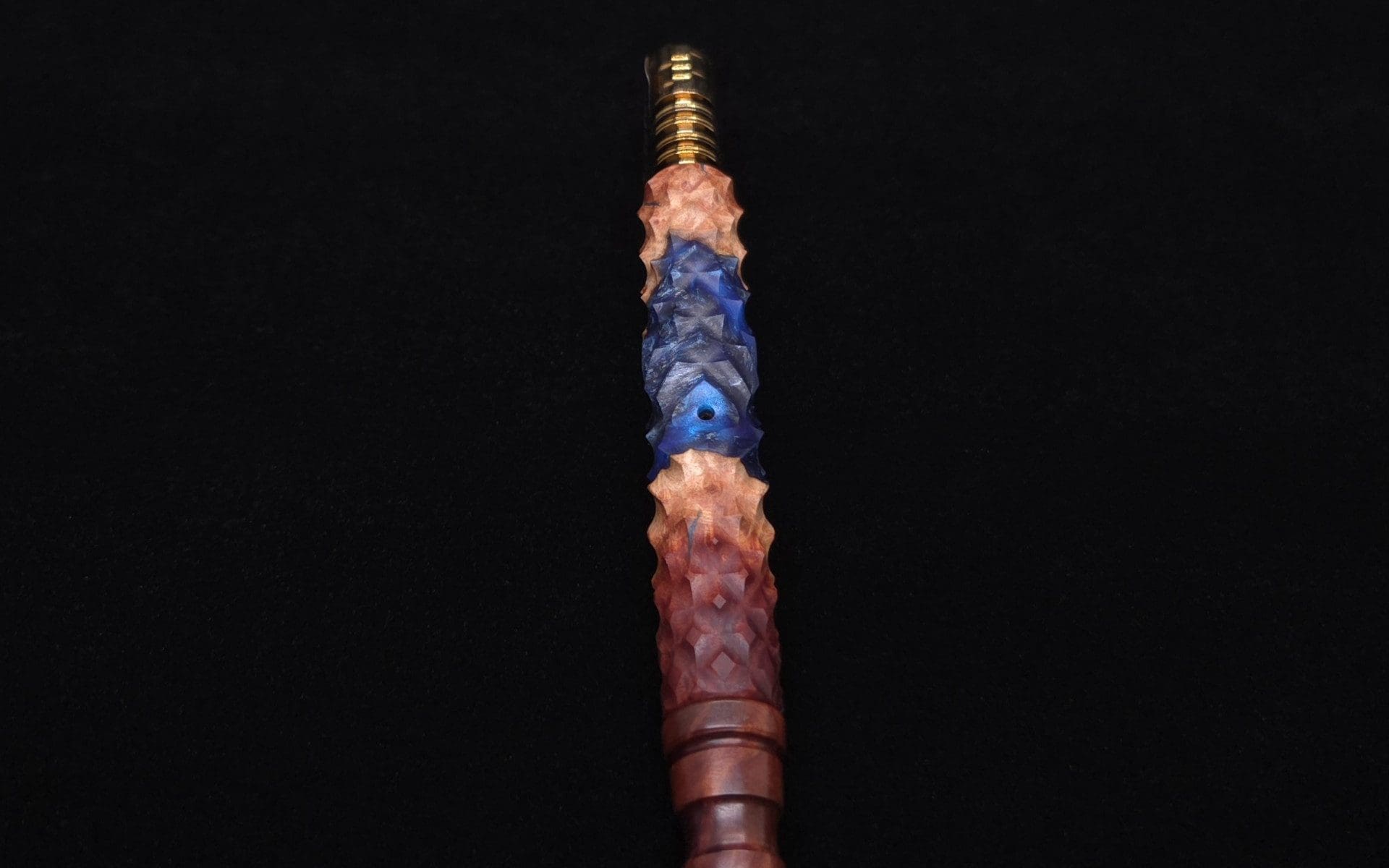 This image portrays High Class Reaper Spine XL Hybrid Dynavap Stem + Book-Matched Mouthpiece -🔥𓌜 by Dovetail Woodwork.