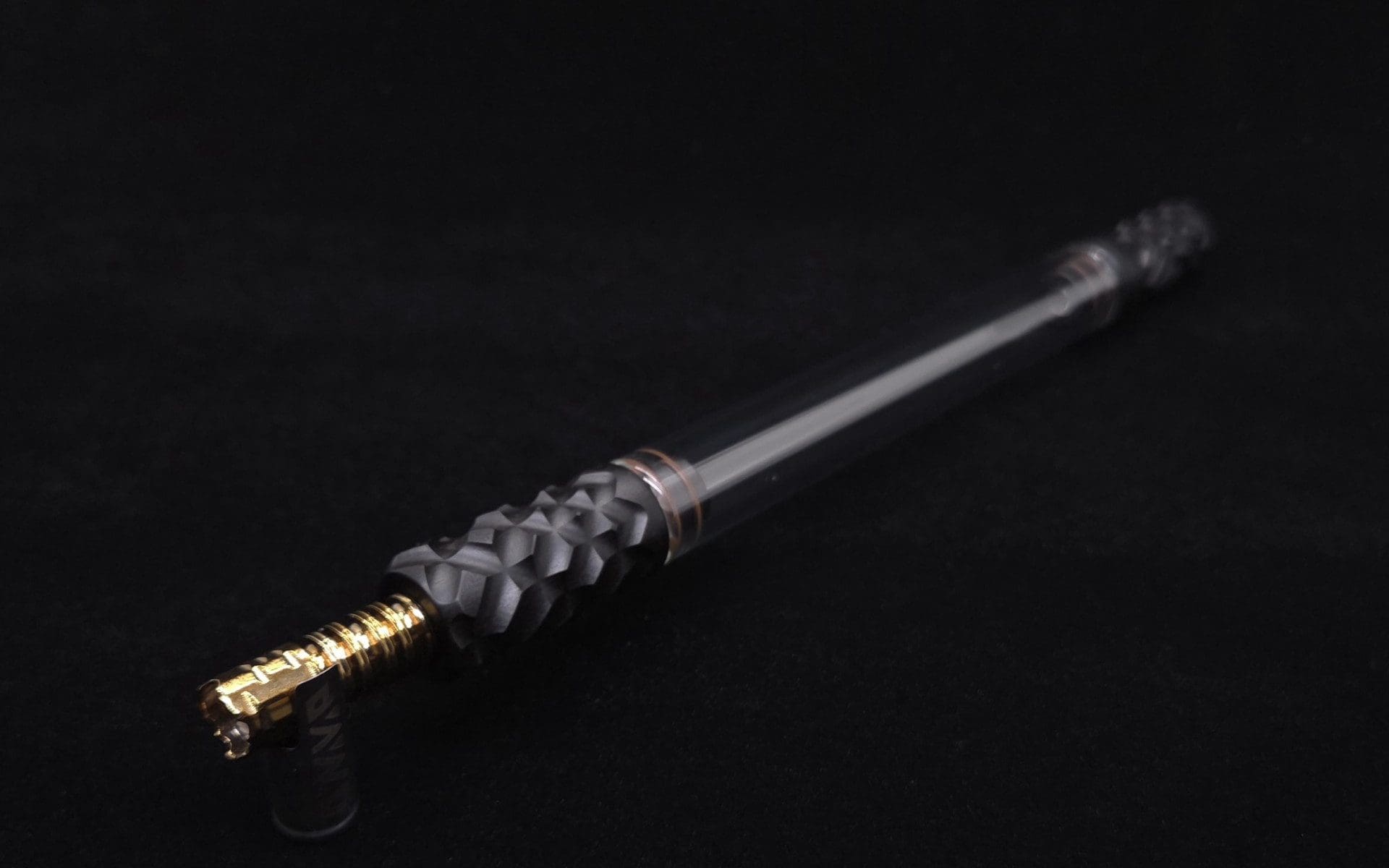 This image portrays Dynavap Reaper 3XL Boro-Glass/Ebony Wood Specialty Stem Setup-NEW! by Dovetail Woodwork.