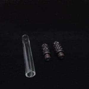 This image portrays Dynavap Reaper 3XL Boro-Glass/Ebony Wood Specialty Stem Setup-NEW! by Dovetail Woodwork.