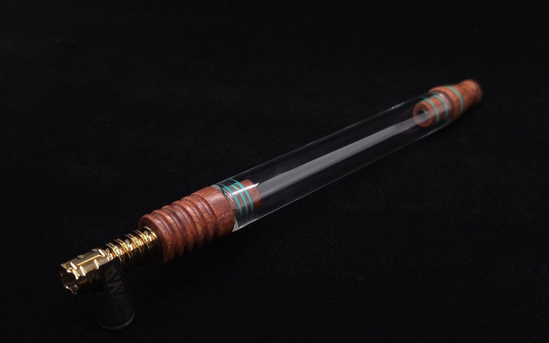 This image portrays Dynavap 3XL Boro-Glass/Amboyna Burl Wood Specialty Stem Setup-NEW Design! by Dovetail Woodwork.