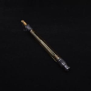 This image portrays Dynavap Vertex Golden Boro-Glass Jr./Ebony Wood Specialty Stem Setup-NEW! by Dovetail Woodwork.