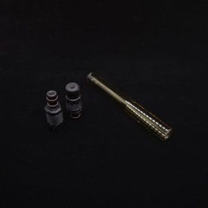 This image portrays Dynavap Vertex Golden Boro-Glass Jr./Ebony Wood Specialty Stem Setup-NEW! by Dovetail Woodwork.