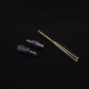 This image portrays Dynavap Vertex Golden Boro-Glass Jr./Ebony Wood Specialty Stem Setup-NEW! by Dovetail Woodwork.