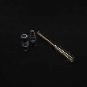 This image portrays Dynavap Vertex Golden Boro-Glass Jr./Ebony Wood Specialty Stem Setup-NEW! by Dovetail Woodwork.