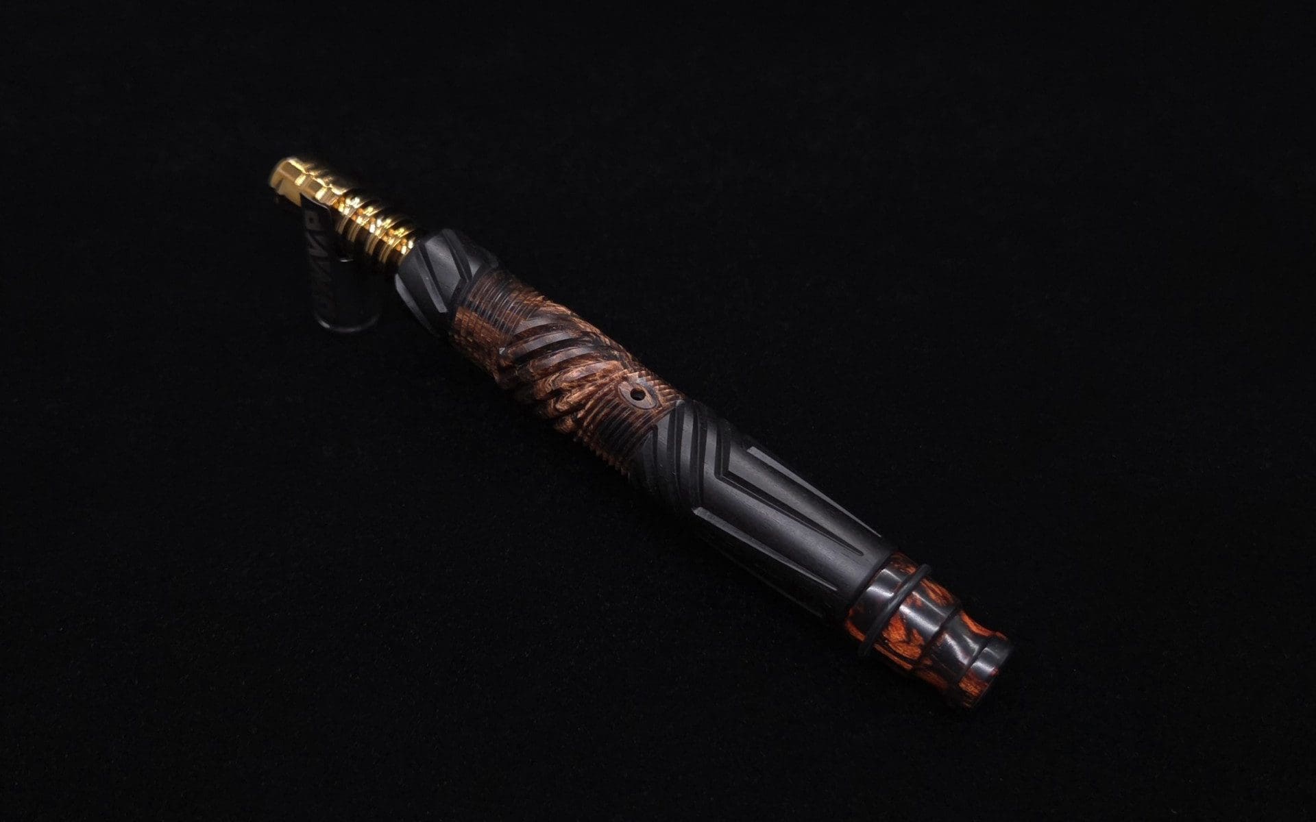 This image portrays Vertex XL Black Ebony Hybrid Dynavap Stem + (2) Mouthpieces 🔥 by Dovetail Woodwork.