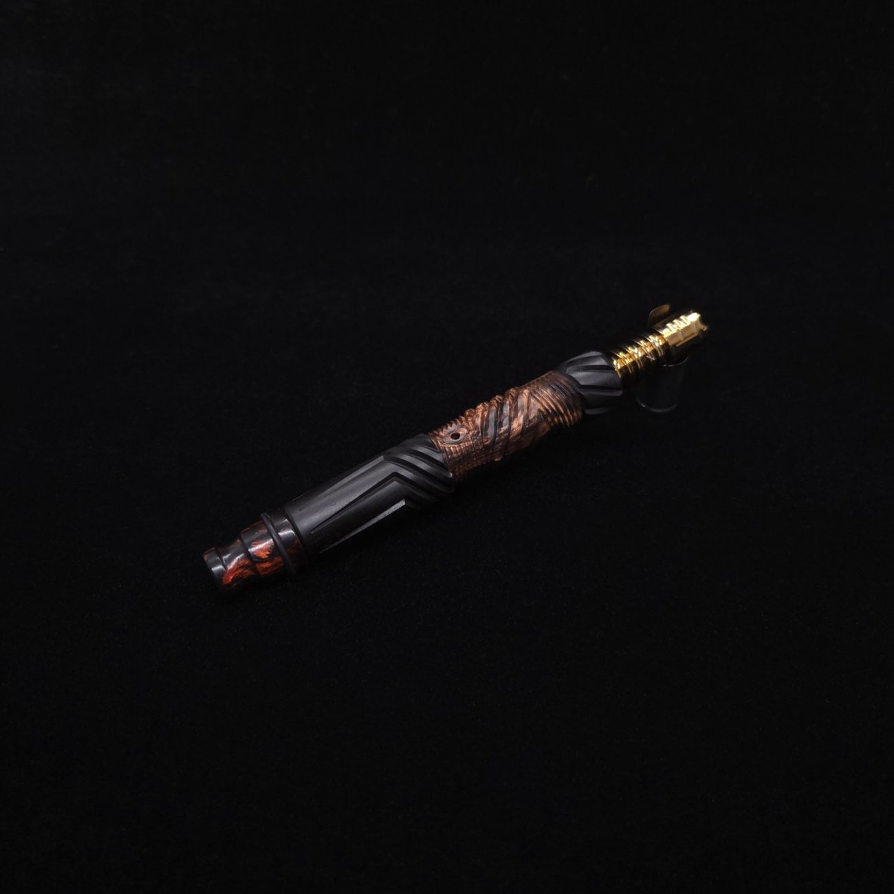 This image portrays Vertex XL Black Ebony Hybrid Dynavap Stem + (2) Mouthpieces 🔥 by Dovetail Woodwork.