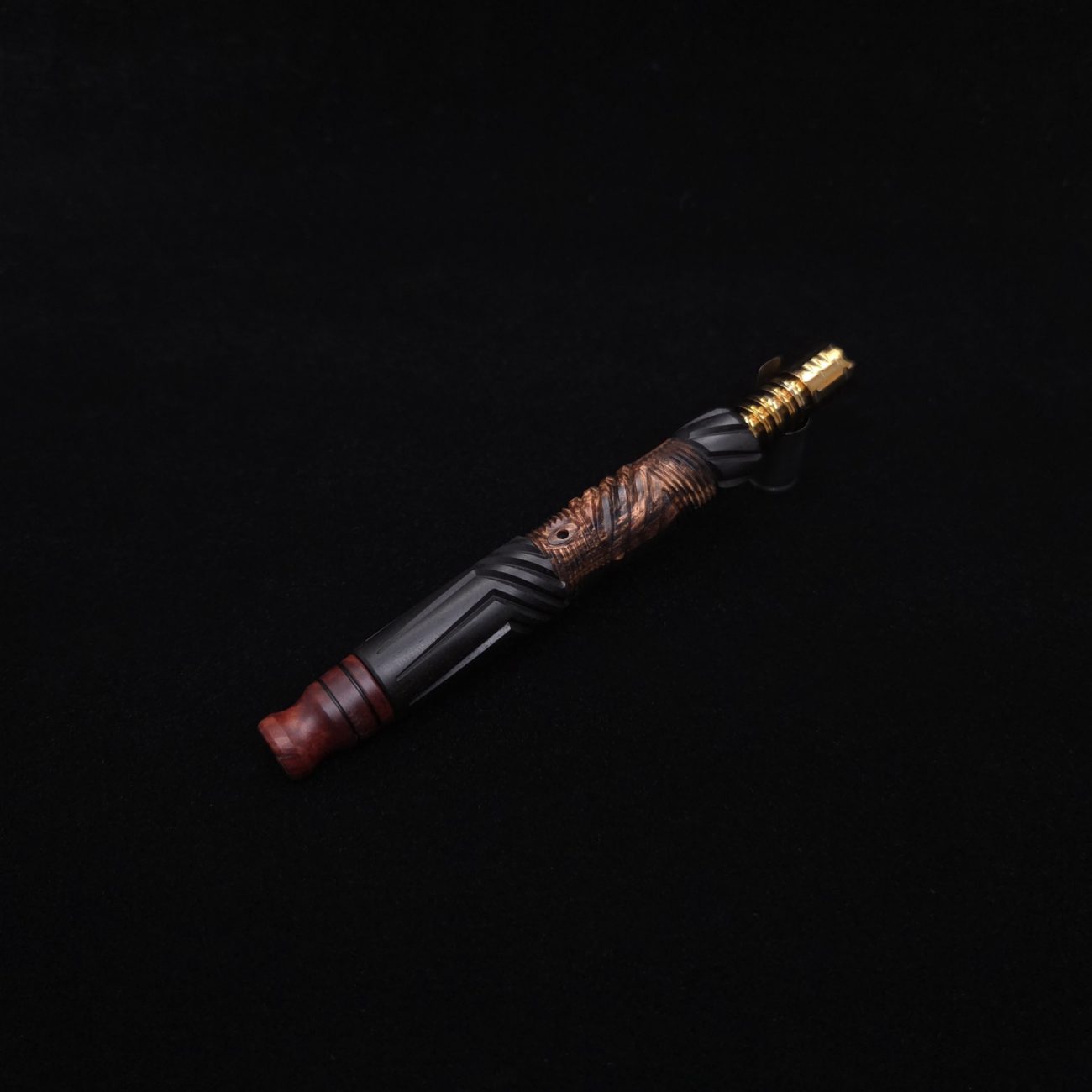 This image portrays Vertex XL Black Ebony Hybrid Dynavap Stem + (2) Mouthpieces 🔥 by Dovetail Woodwork.
