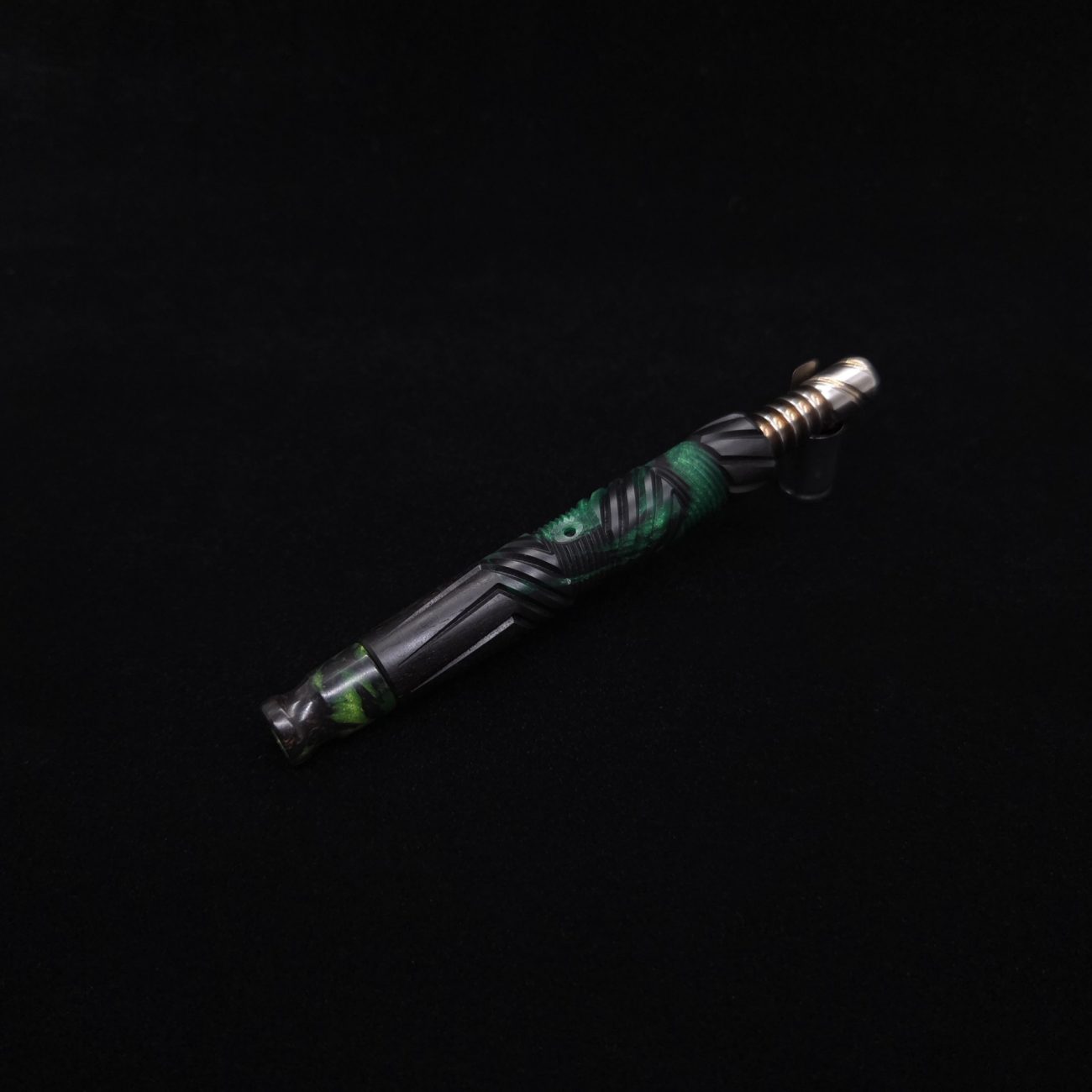 This image portrays Vertex XL Black Ebony Hybrid Dynavap Stem + (2) Mouthpieces 🔥 by Dovetail Woodwork.