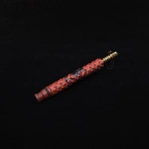 This image portrays High Class Reaper Redheart XL Hybrid Dynavap Stem + Book-Matched WPA Spinning Mouthpiece 𓌜 by Dovetail Woodwork.