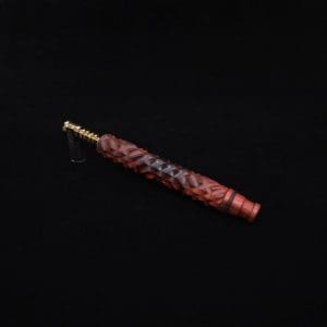 This image portrays High Class Reaper Redheart XL Hybrid Dynavap Stem + Book-Matched WPA Spinning Mouthpiece 𓌜 by Dovetail Woodwork.