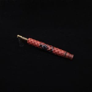 This image portrays High Class Reaper Redheart XL Hybrid Dynavap Stem + Book-Matched WPA Spinning Mouthpiece 𓌜 by Dovetail Woodwork.