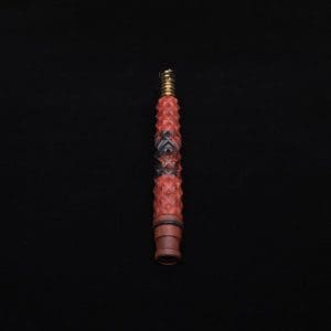 This image portrays High Class Reaper Redheart XL Hybrid Dynavap Stem + Book-Matched WPA Spinning Mouthpiece 𓌜 by Dovetail Woodwork.